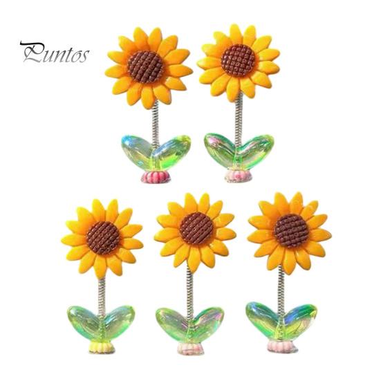 Non Residual Adhesive Ornaments 5Pcs Wobble Sunflower Car Dashboard Decor, Resin Spring Flower Ornament Interior Decoration Flowers with Slip