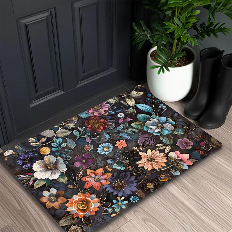 

Floral Print Area Rug - Non-Slip Polyester Carpet Mat for Living Room, Bedroom, Kitchen, Home Decor - Multi-Purpose 50x80cm