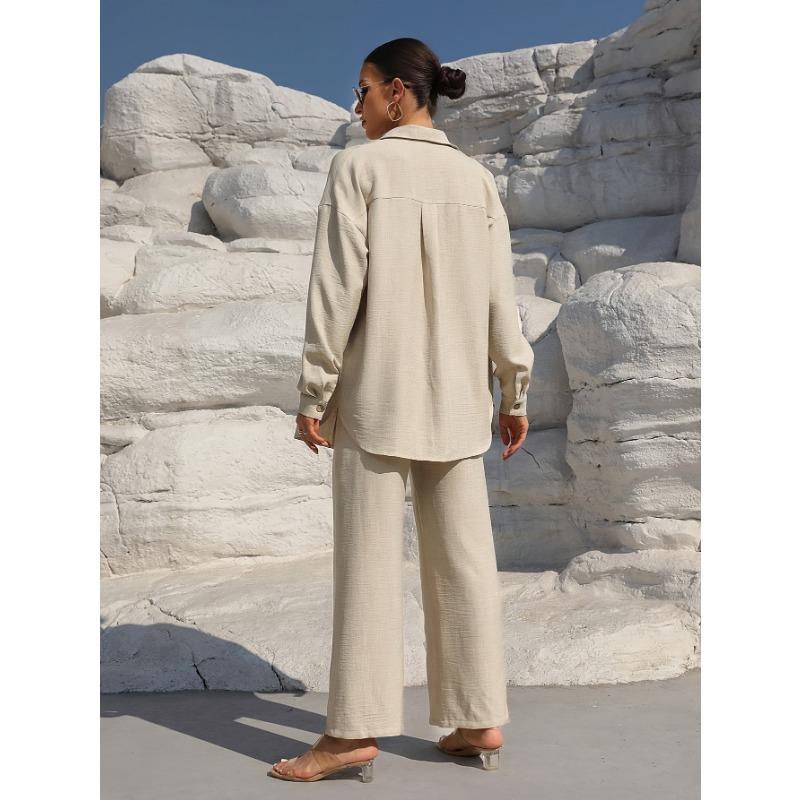 YYFS Damemote Uformelt Vår Høst Ensfarget trykk Langermet POLO Neck Bukser Bukser Drakter