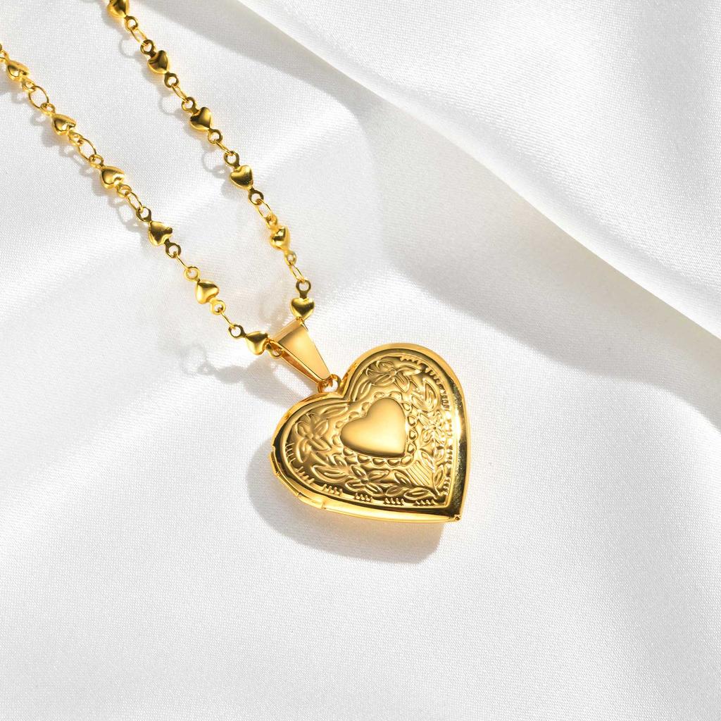 Romantic Heart Locket Pendant for Women Stainless Steel Photo Frame Openable Necklace Heart Chain Necklaces Charm Jewelry Gift