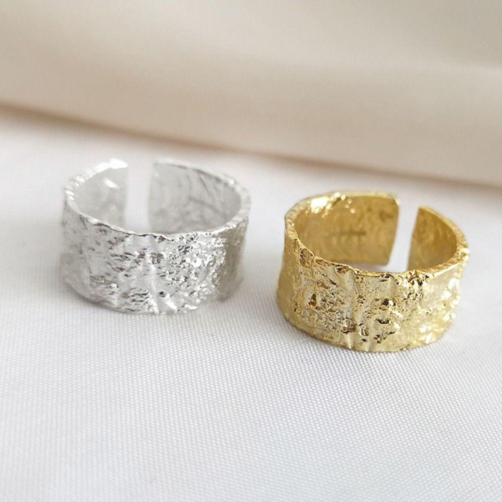 Silver-Plated Geometric Open Ring Adjustable Size Minimalist Silver-Plated Ring Fashion Jewelry Wide Ring Fashion Accessories