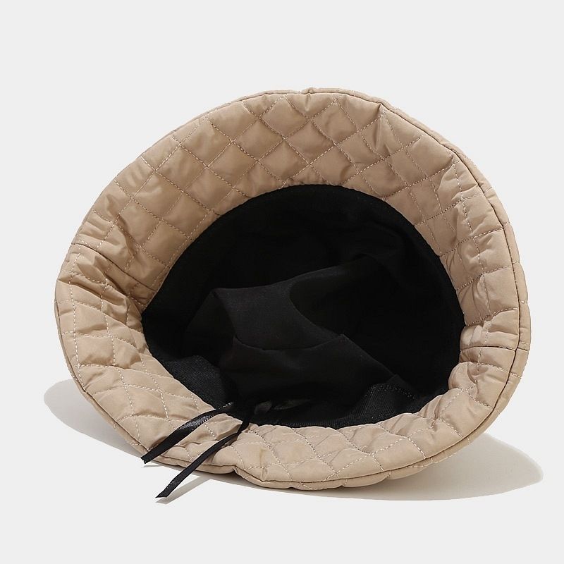 Autumn and winter bucket hat women's solid color down cotton warm and cold-proof fashion simple plaid light soft basin hat