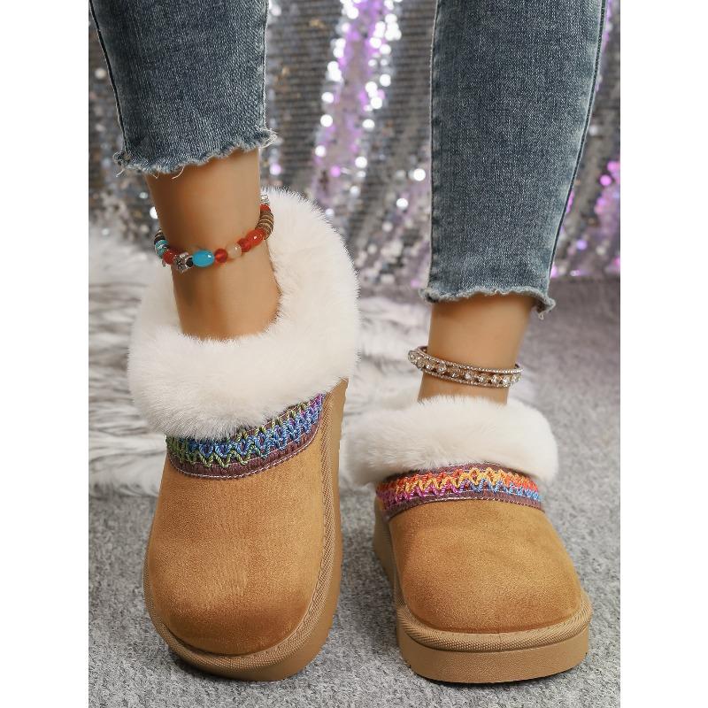 2025 Plus Size Winter New Arrival Comfortable Chunky Sole Padded Toe Ethnic Style Slip-On Snow Boots Cotton Boots for Women