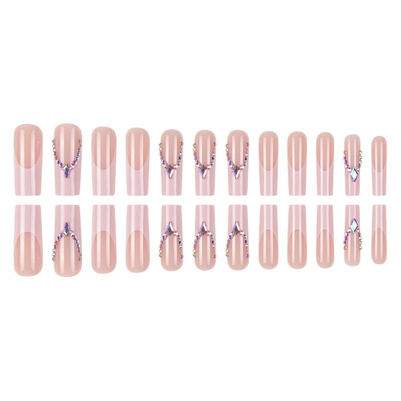 Cross-border European and American nail wear popular long light pink French nail art piece rhinestone flash Spice girls wear nail art