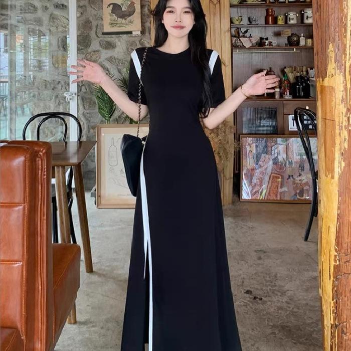 Large Size Design Long Skirt Summer Daily Commuting Temperament Women's New Splicing Split Waist Dress 7
