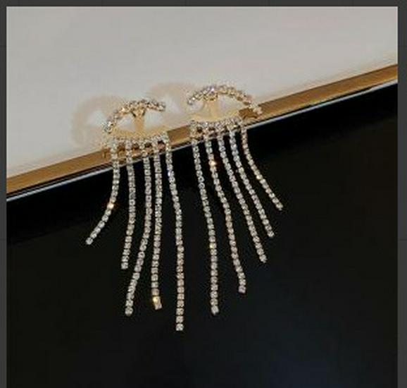 Tassel & Rhinestone Long Earrings for Women, 925 Silver Needle, Personalized Gold Design