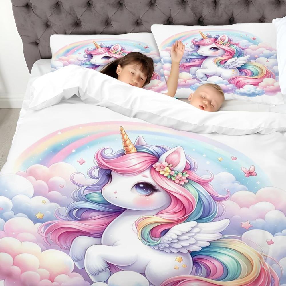 Unicorn Duvet Cover Pillowcase Bedding Bedroom Decoration Children Gift Adult Single Double Bed Large SizeZip Duvet Cover