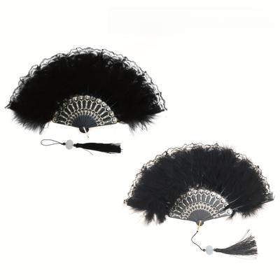 Plüschfächer mit Kunstfedern im Stil der 1920er Jahre, Maskenball-Faltfächer im spanischen Stil, Bachelorette-Party-Accessoires für Frauen