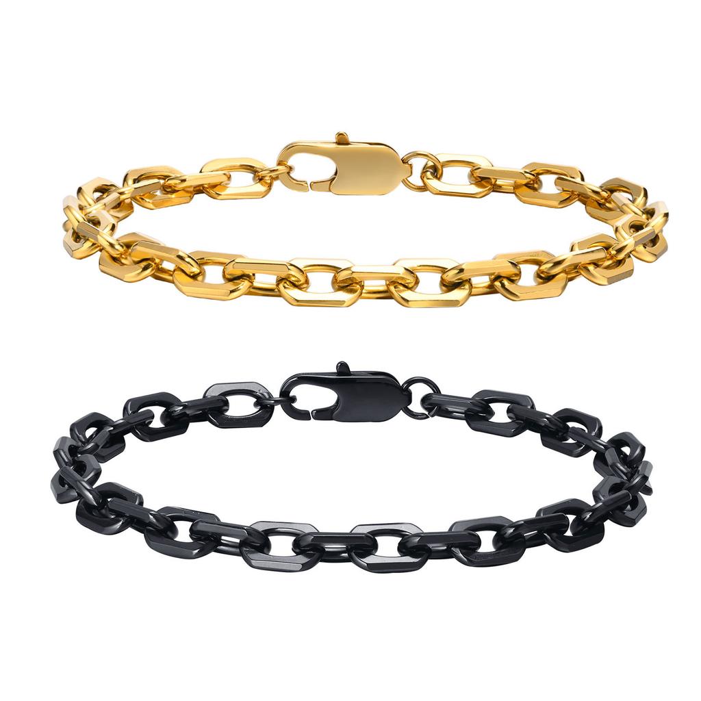 Einfache 6,5MM Kettenglieder-Armbänder für Herren, Wasserdichtes Edelstahl Quadratisch Geometrische Glieder Armband Geschenk, pulseira