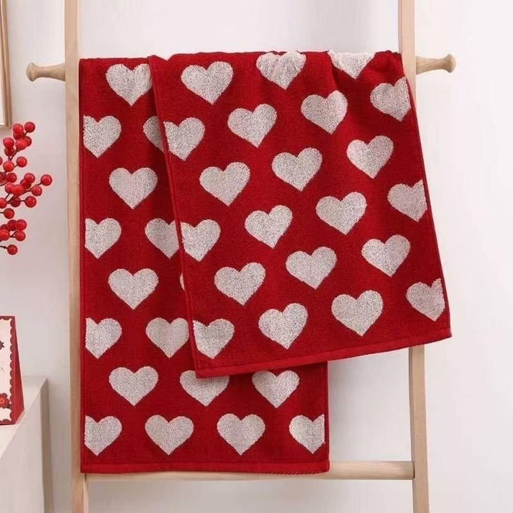 Heart Wedding Red Towel Red Color Absorbent Material Bath Face Towel Soft Texture Cotton Fabric Shower Towel Shower Use