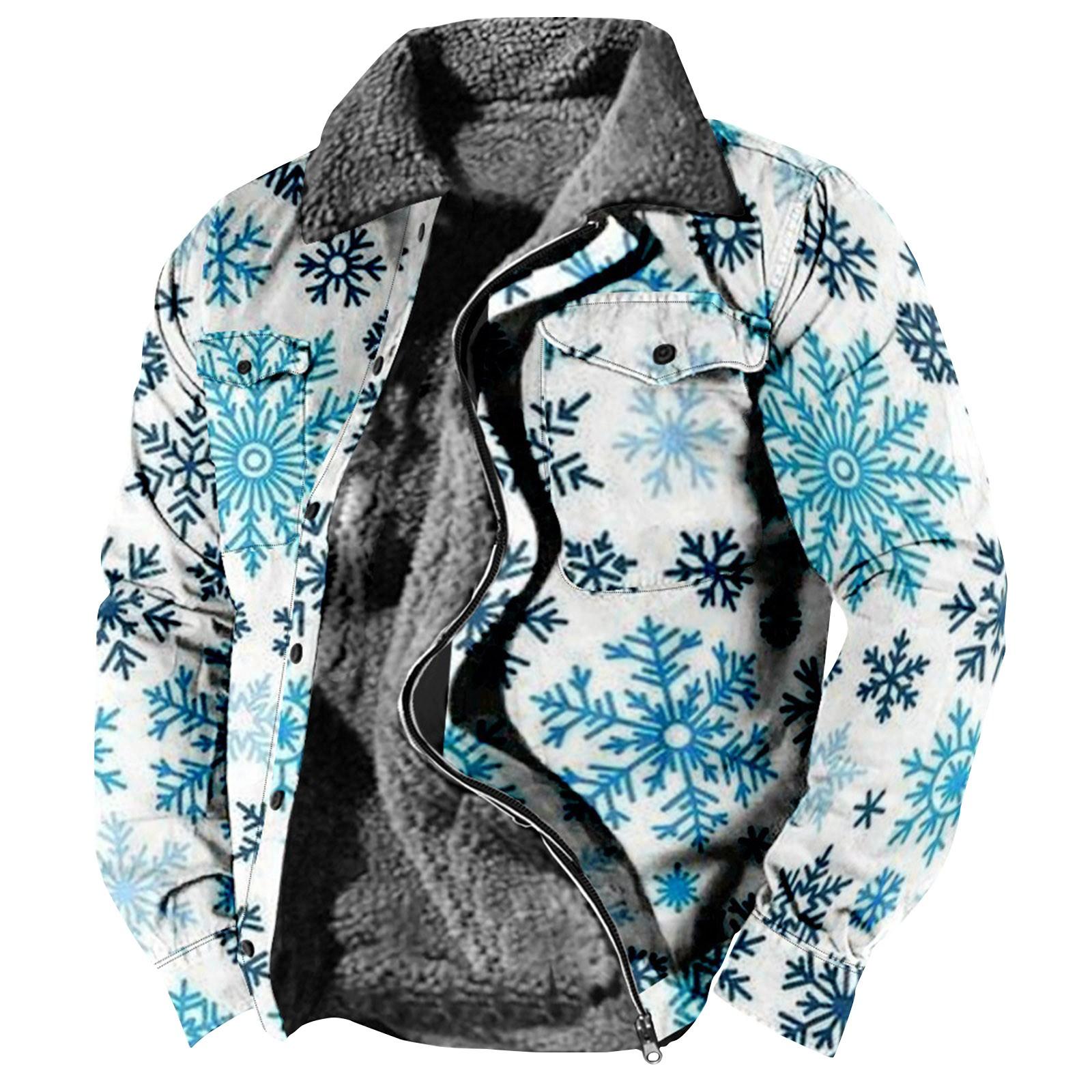 

Мужская флисовая утепленная куртка с рождественским принтом, мужская повседневная модная теплая куртка XL белый