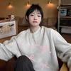 American bow printing fleece thickened sweater female student autumn and winter women's loose round neck pullover trendy