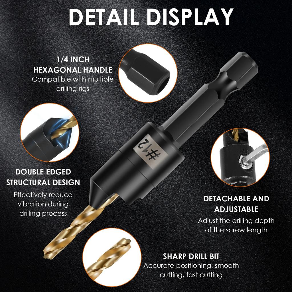 5pcs Countersink Drill Woodworking Drill Bit Set Drilling Pilot Holes for Screw Sizes #4 #6 #8 #10 #12 Cutter Screw Hole Drill