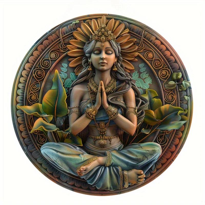 High Definition Metal Tin Sign Set Bohemian Sun Moon Goddess Round Wall Art Decor for Spiritual Home