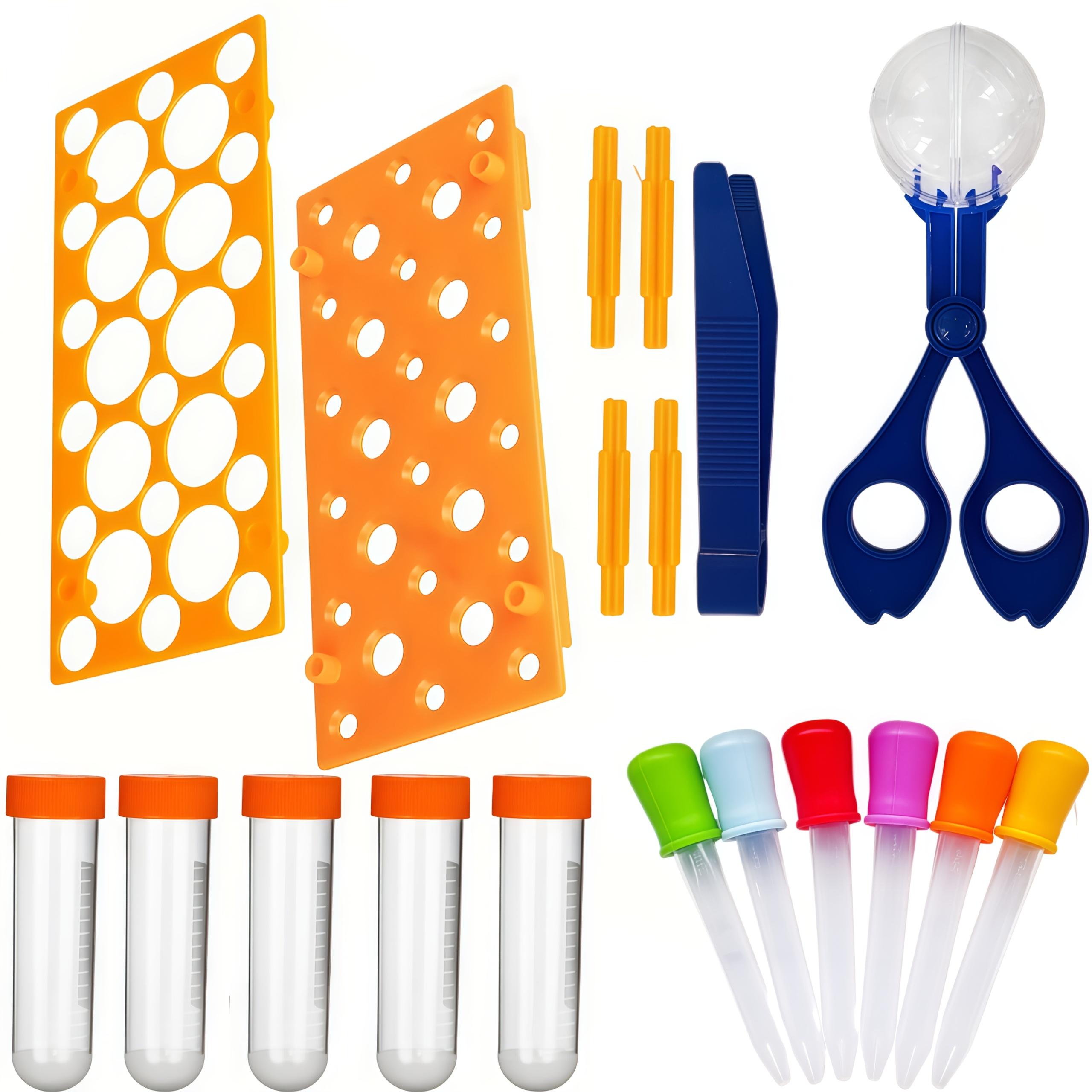 

Большой набор стоек для пробирок, включая большие пробирки, силиконовые капельницы, стойки для хранения, пластиковые пинцеты, удобные пластиковые ножницы, 1setblue