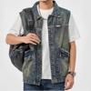 Mens Retro Denim Vest Loose Large Size Sleeveless Casual Work Jacket Vest
