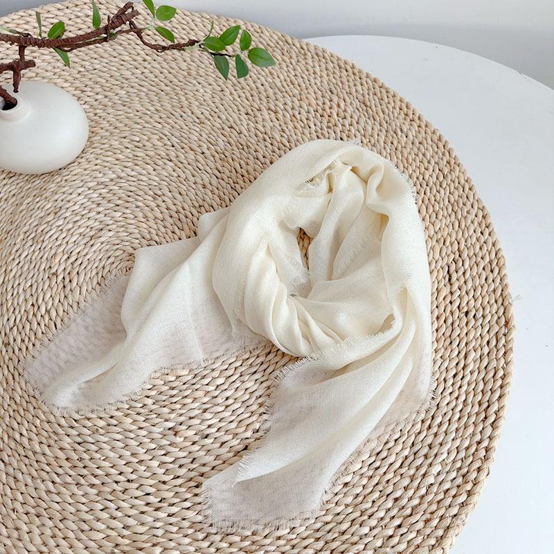 Pure White 80 Wool Scarves, White Scarves For Handmade Plant Dyeing, Women'S Warm Scarves
