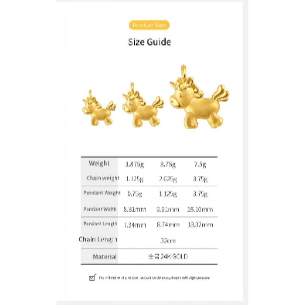 Porti 24k Gold Unicorn Pendant Necklace 1.875g
