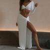 Top corto a maniche lunghe e set gonna da donna Set due pezzi Moda sexy Abiti divisi Abito da spiaggia con coulisse Gonne aderenti 25926