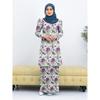 Traditional ink painting floral full body print pattern Pahang stand ladies Muslim suit comfortable breathable elegant Islam ladies dress