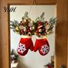Xmas Door Hanger Christmas Mitten Hanger, Red White Glove Ornament with Pine Cone Berries, Seasonal Fabric Decorations Holiday Wall Decor for