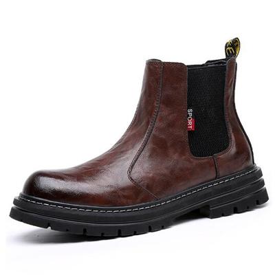 Fashion New Autumn Winter Motorcycle Boots Men's Trend Leather Plus Fleece Warm Work Boots Retro Platform Chelsea Boots D312