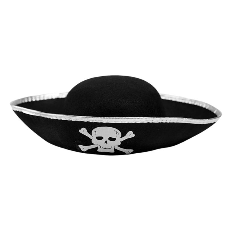 Tri Corner Pirate Hat Halloween Skull Print Captain Cap For Adults Children