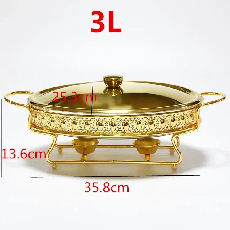 Food Warmer Buffet Luxury Golden Oval Hotel Wedding Chafing Dish Stainless Steel Glass Serving Dish Hot Pot Small Chafing Dish