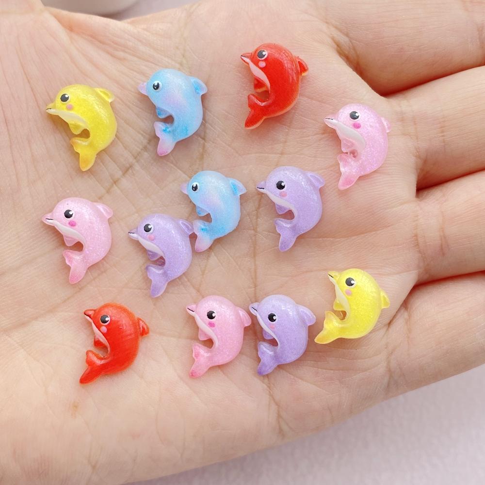

50Pcs New Cute Resin Colorful Little Dolphins Flat Back Ornament Jewelry Making Manicure Hairwear Accessories