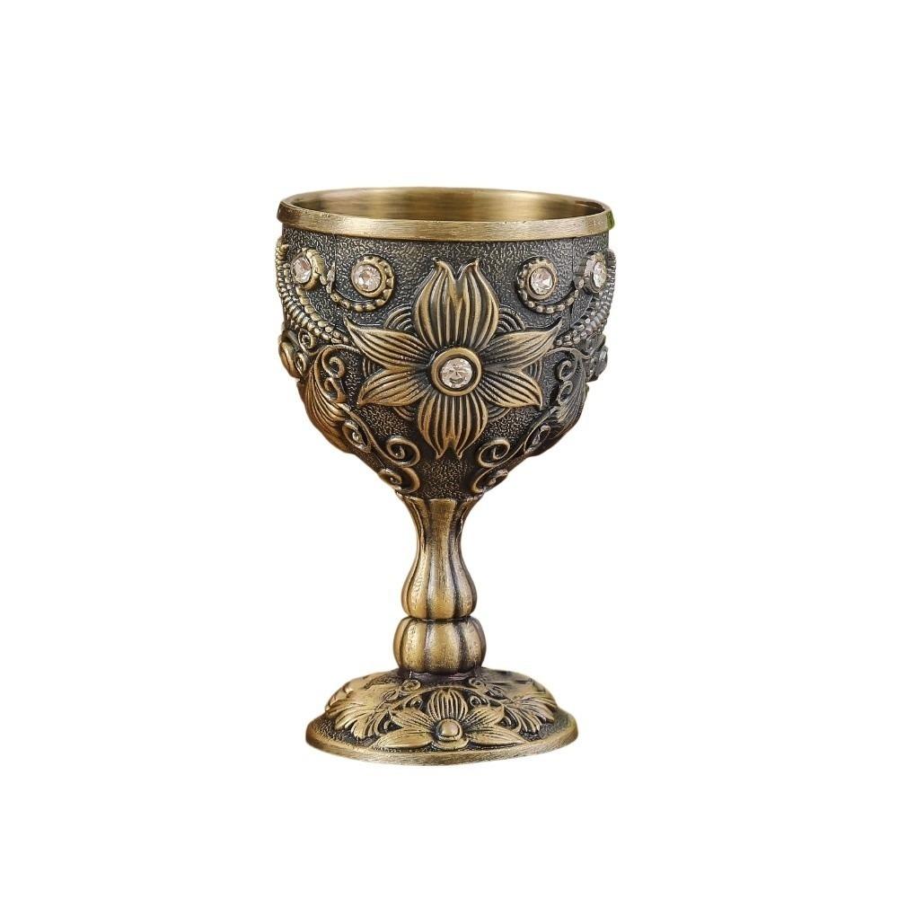 Flower Embossed Metal Chalice Goblet Rhinestone Decorative Vintage Wine Cup European Style Medieval Vodka Champagne Liqueur Cup