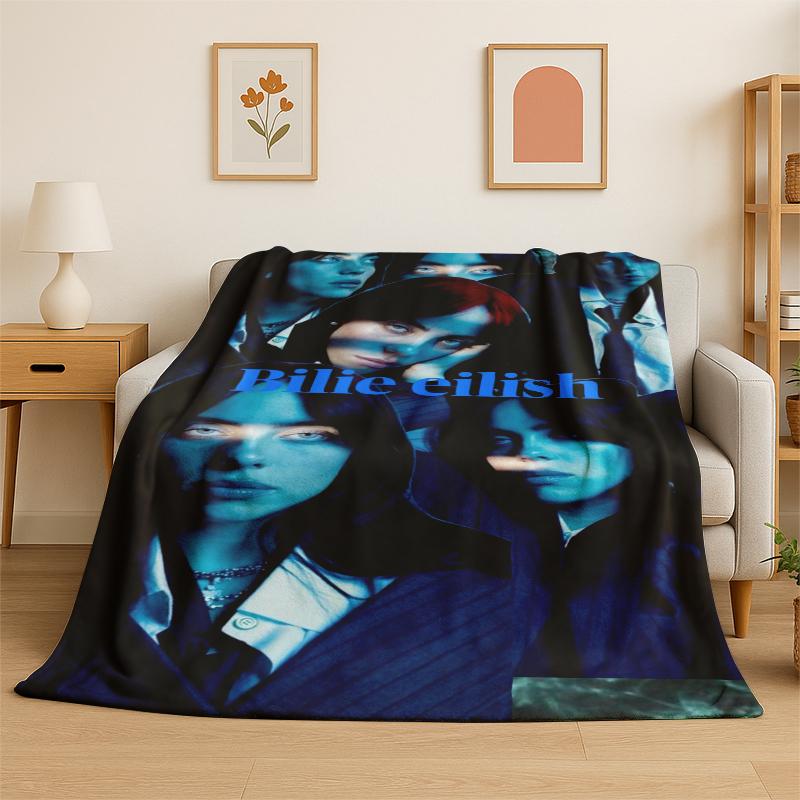 

3D Billie Eilish Singer Star Flannel Blanket Soft Warm Throw Blanket for Bedroom Living Room Bed Travel Camping Picnic Gift 75x90cm