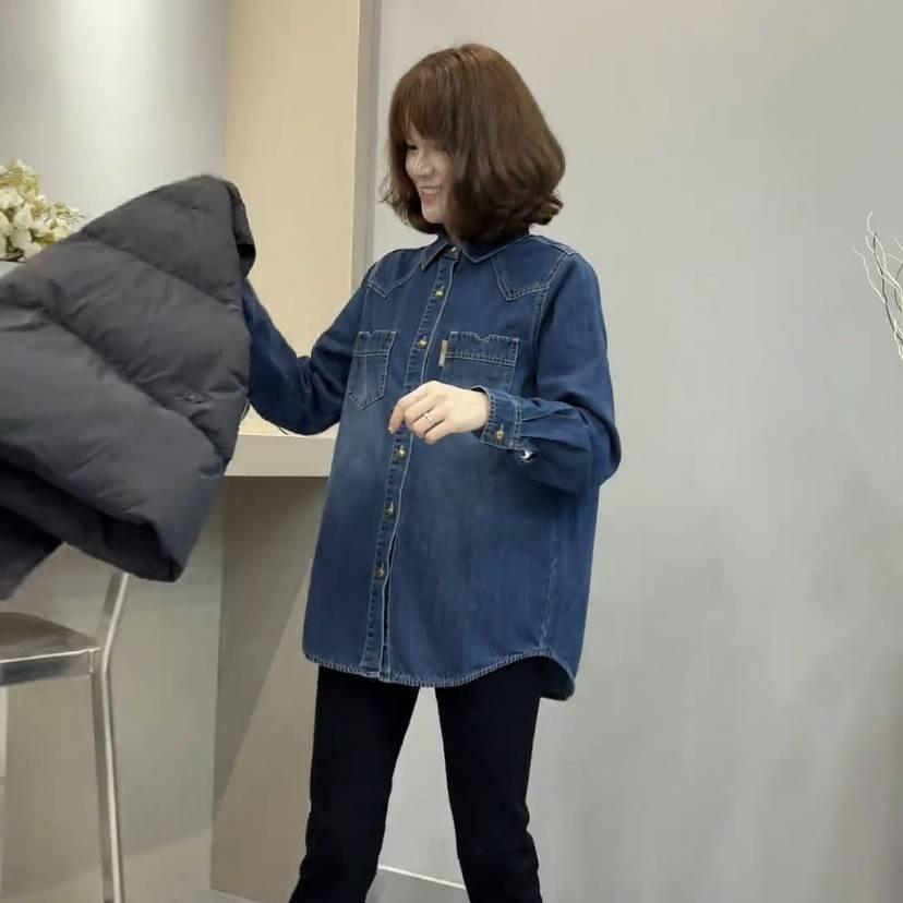 Casual Pocket Denim Blouse Loose Fit Fashion Shirt for Women Spring Fall Daily Outer Top