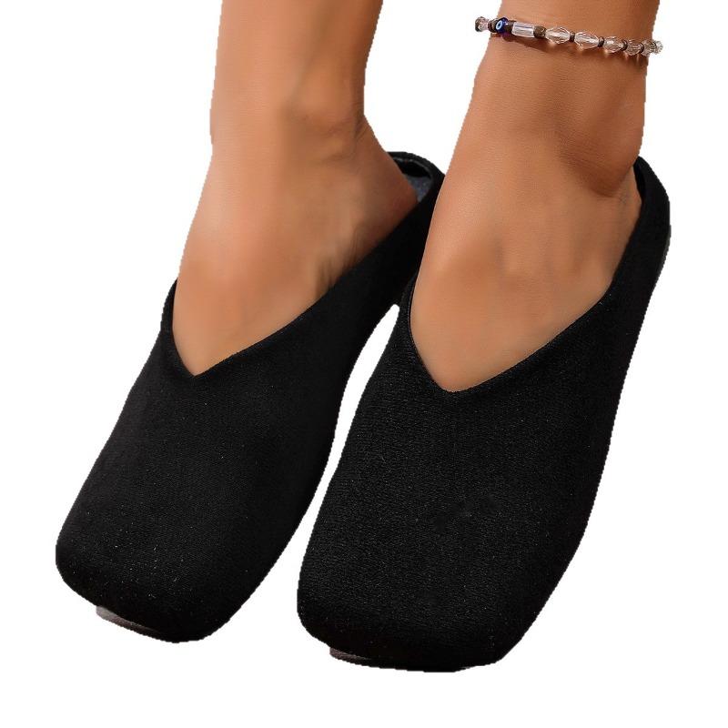 Women's Wide Width Square Toe Mules, Low Heel Closed-Toe Slides, Korean Fashion Autumn Flats for Women