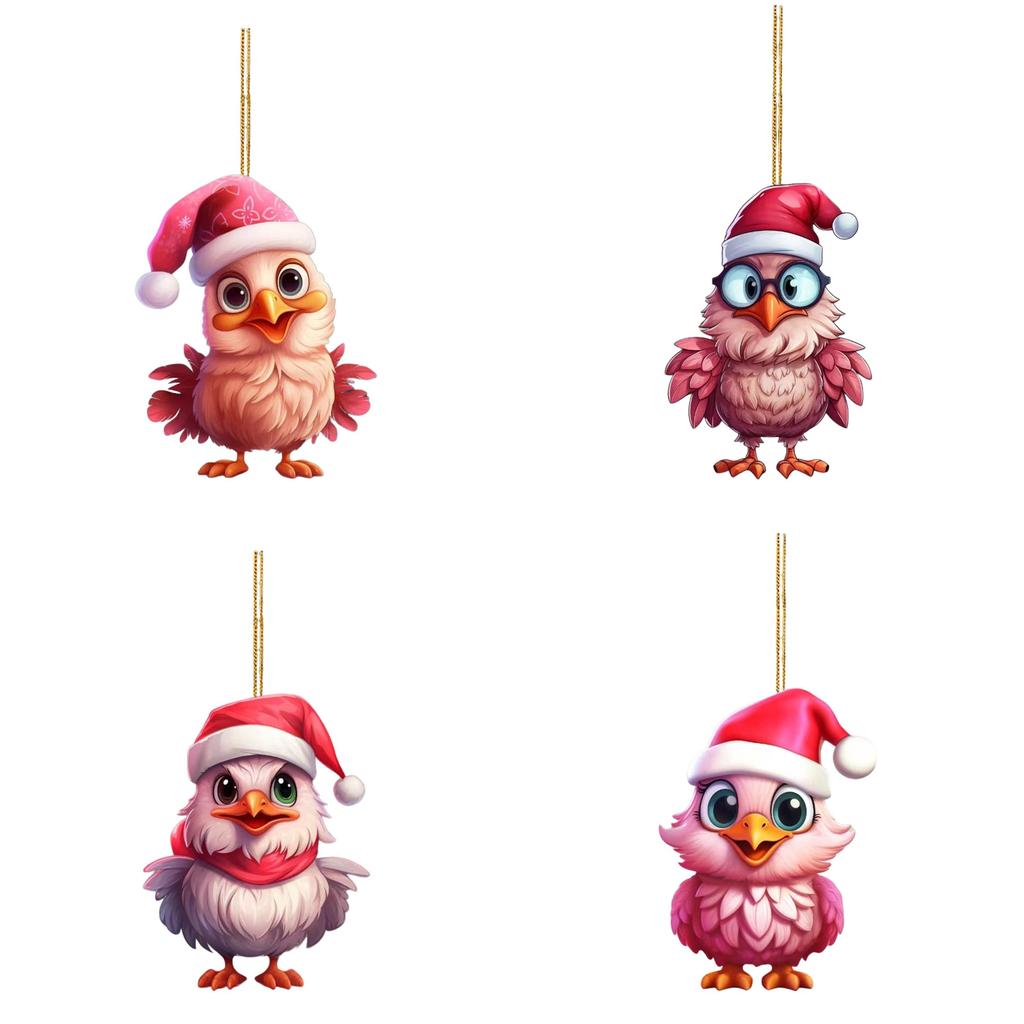 Cute Pink Cartoon Chicken Car Ornament Christmas Tree Decoration For Festive Home Dcor