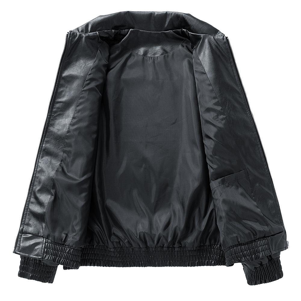 Men's Lapel Leather Jacket Men's Spring and Autumn American Versatile Zipper Pu Leather Jacket Jacket