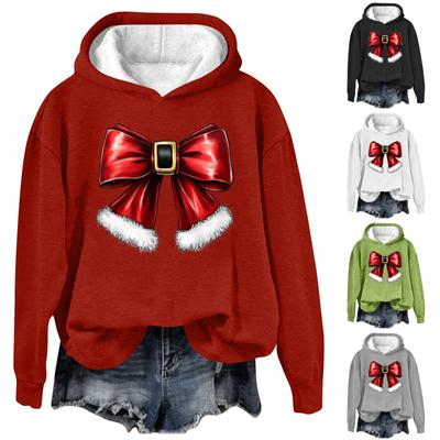 Damenmode, lässig, langärmelig, weihnachtlich bedruckt, Rundhalsausschnitt, Kapuzenpullover
