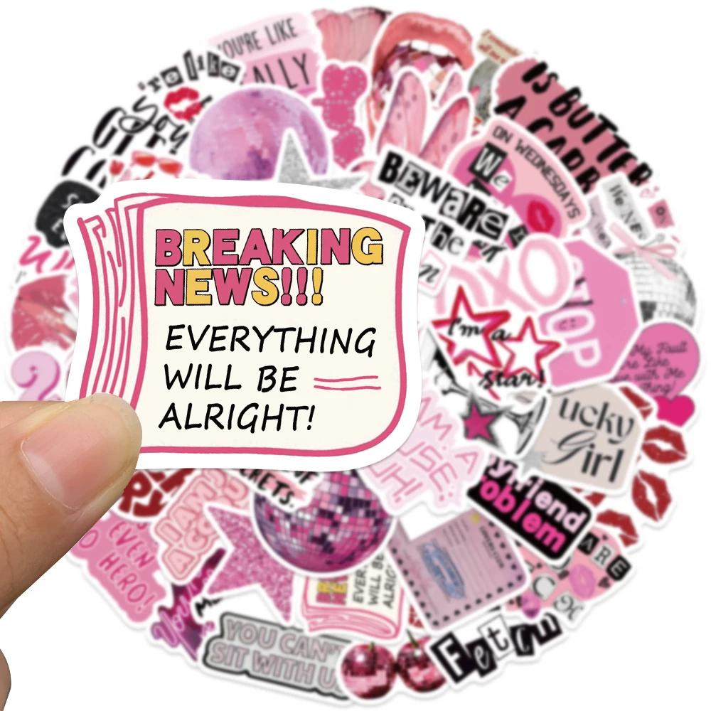 50Pcs Romance Aesthetic Retro 90S 00S Pink Y2K Girls Stickers For Luggage Guitar Laptop Phone Diary Waterproof Vinyl Decals