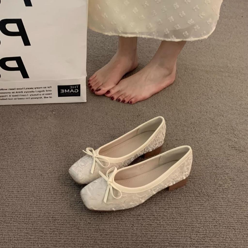 French Premium Sea Blue Small Fragrant Single Shoes Women's Shoes 2025 Spring Evening Breeze Fairy with Skirt Low Heel Grandma Shoes