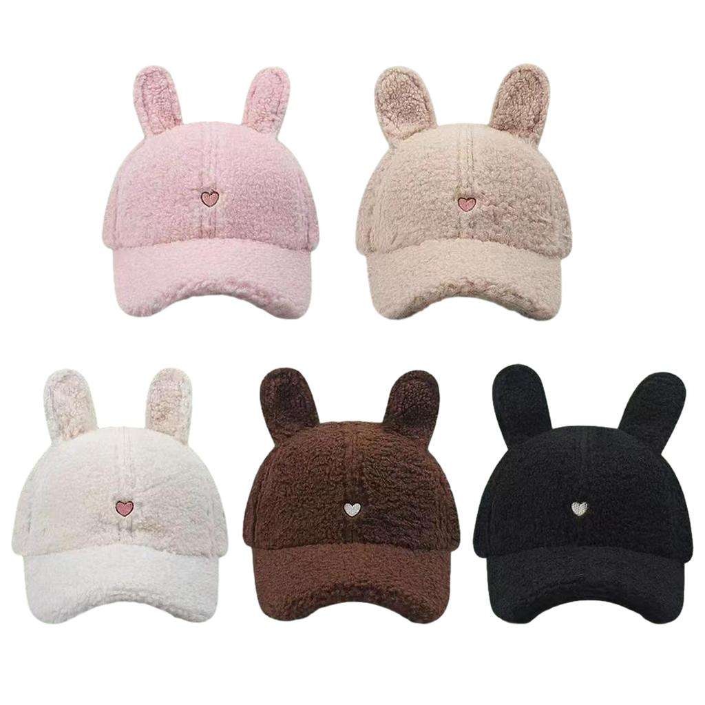 Rabbit Ear Plush Baseball Cap for Teens Girl Autumn Winter Berber Fleece Baseball Hat Fashionable Peaked Hat for Women