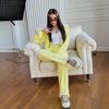 European and American velvet color matching two-piece set stand-up collar zipper jacket drawstring three bars wide-leg pants set women