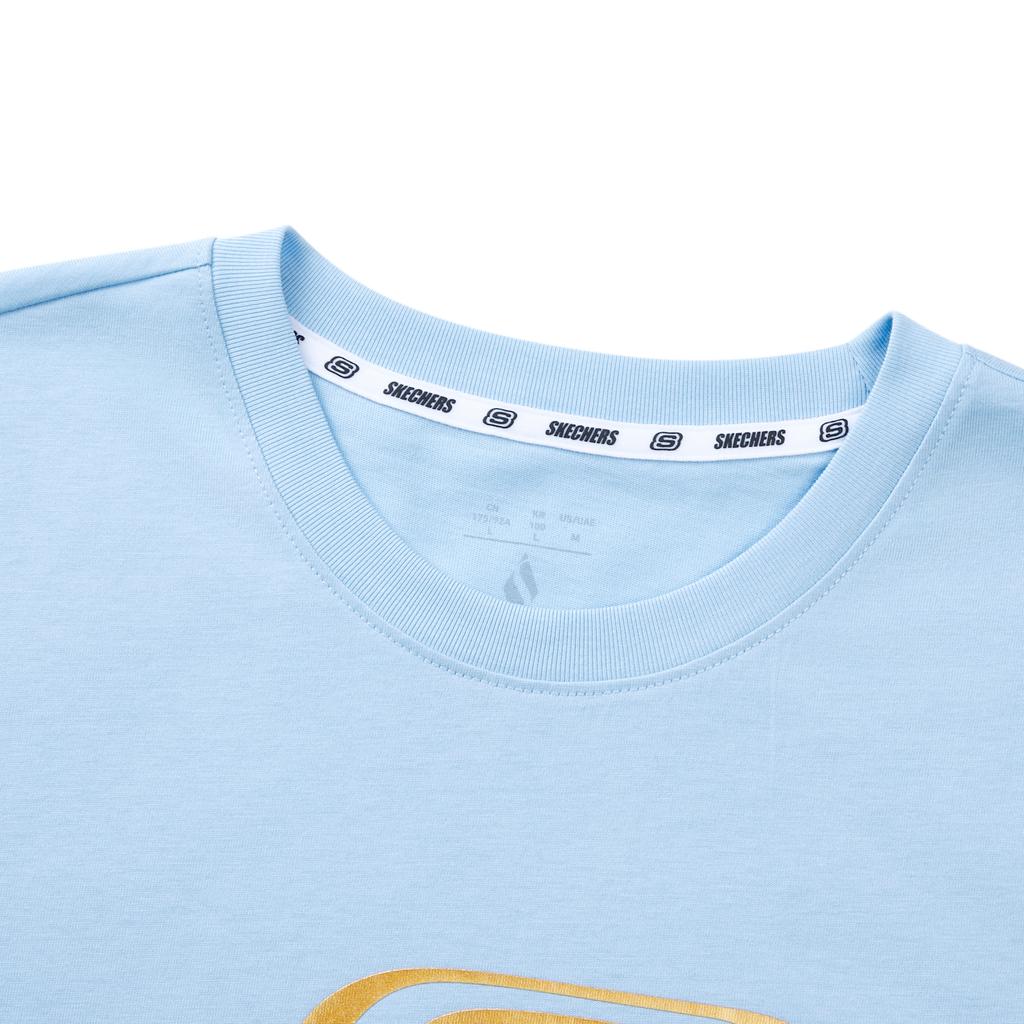 Skechers Sports Alliance Series Cotton Breathable Solid Color Versatile Knitted Crew Neck Short Sleeve T-Shirt Unisex Tops Sky-Blue L224U128-0147