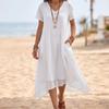 Women's V-Neck Short Sleeve Color Dress with Pockets
