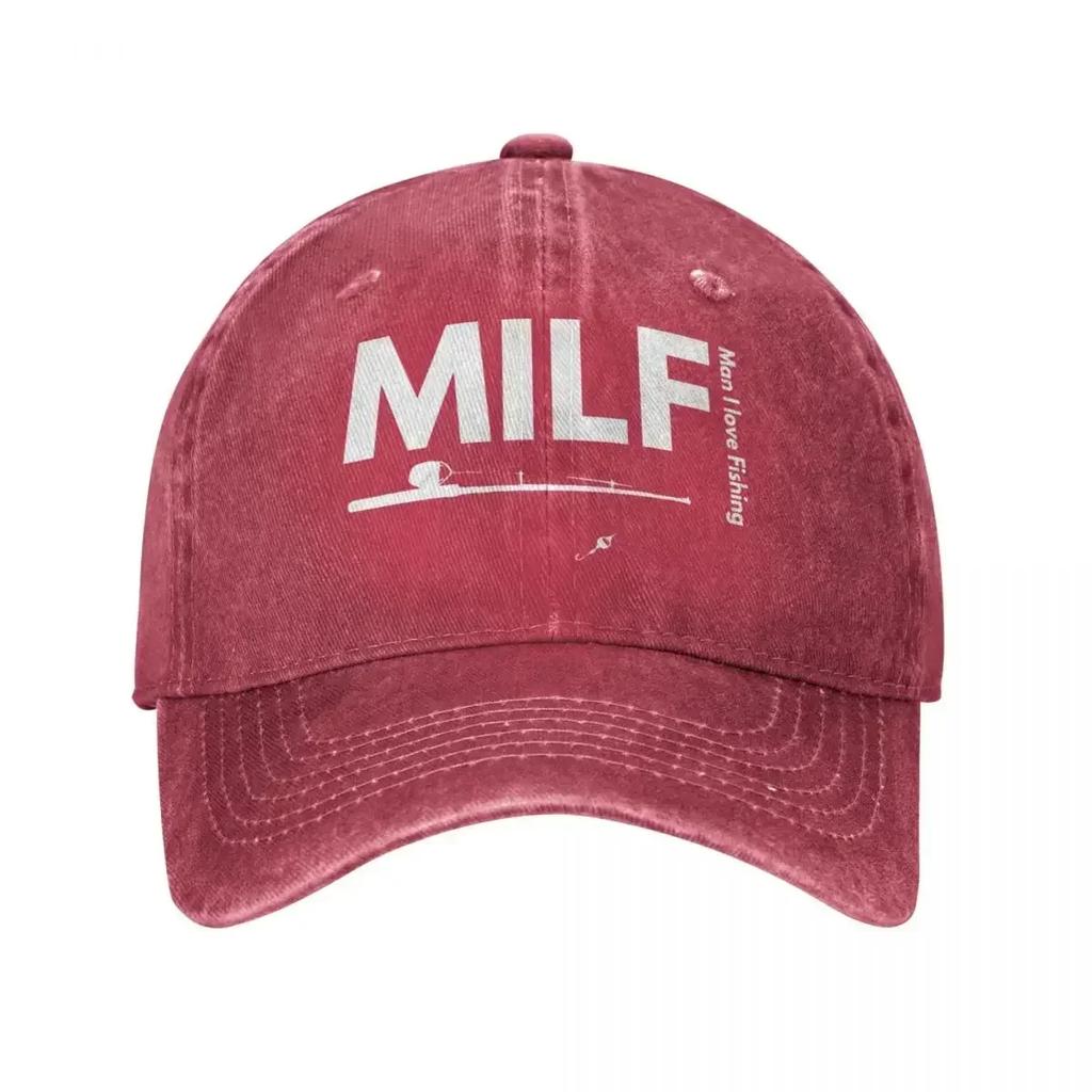 Mann Ich Liebe Angeln MILF Baseballkappen Klassische Abgenutzte Baumwolle Sonnenschirmkappe Unisex Outdoor Alle Jahreszeiten Reisekappen Hut