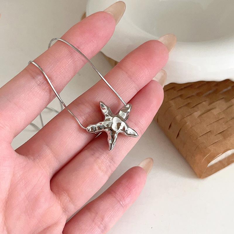 S925 Sterling Silver Korean Minimalist Starfish Necklace - Women's Versatile High-End Choker Clavicle Chain