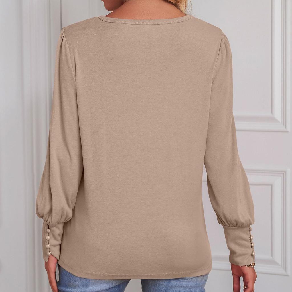Women's Fashion Temperament Puffed Sleeves Round Neck Loose Casual Top
