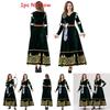 European Medieval Queen Costume With Green Velvet Cotton Fabric For Halloween Cosplay Party