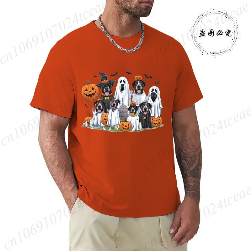 Halloween Spooky Ghost Dog Graphic T-Shirt Men Women Graphic T-Shirt Casual Short Sleeves Tops Spooky Season Print Clothing