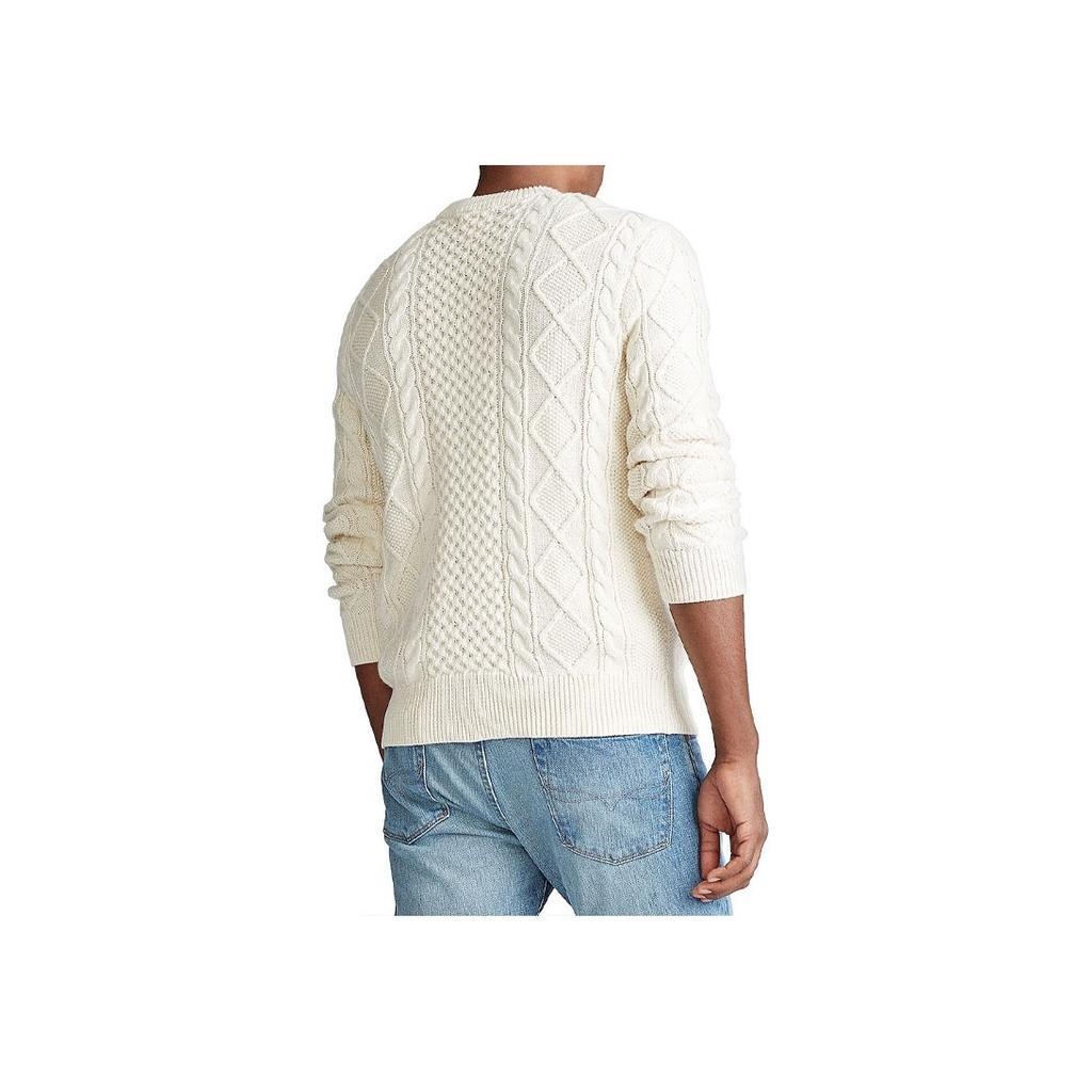 Polo Ralph Lauren SS23 Solid Color Chunky Knit Crew Neck Ribbed Hem Sweater Men Sweater White 710826253-003