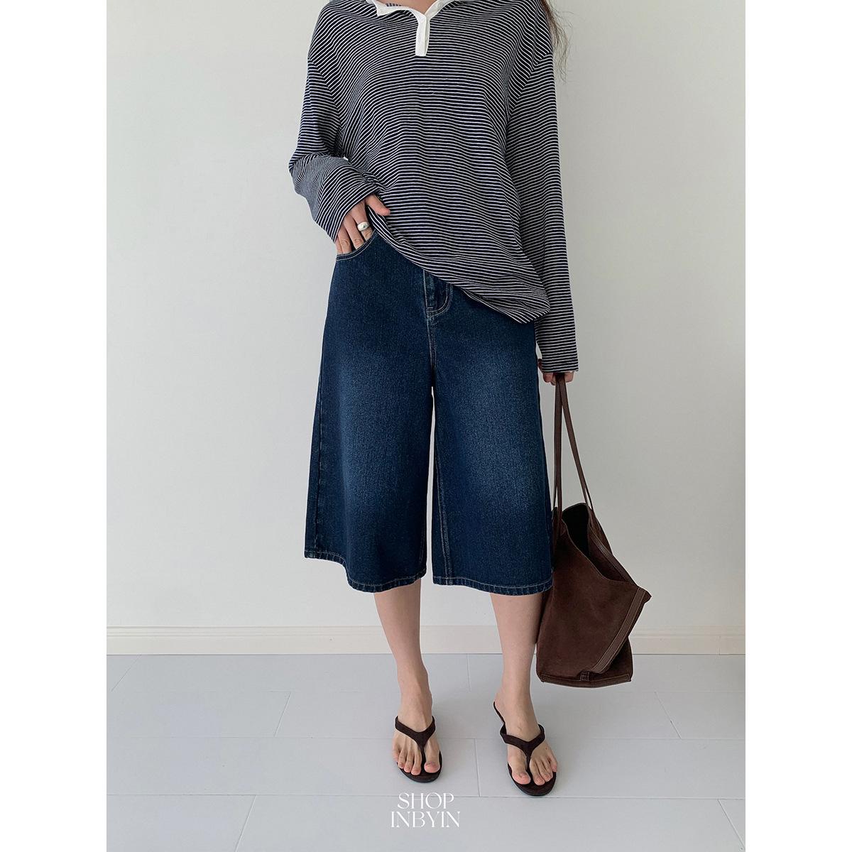 

Yi En Ou High-Waisted Petite Wide-Leg Slimming Jeans - Women s Versatile 7/8 Length Medium синий