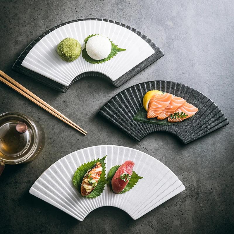 Ceramic frosted fan plate Japanese sushi plate dinner set plates and dishes Ceramic tableware Kitchen Bar Supplies